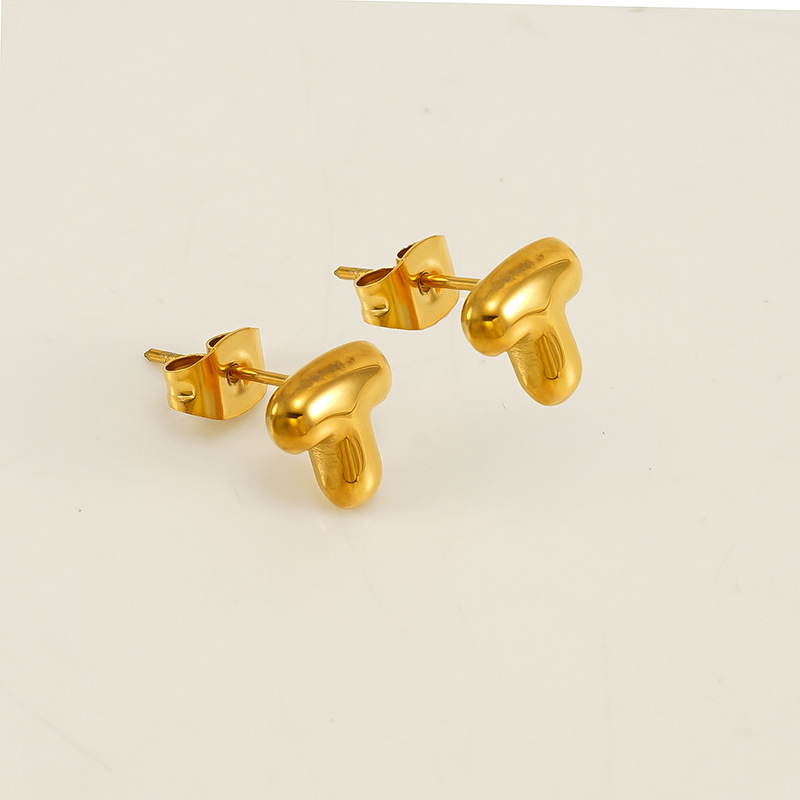 Gold color / 1 Pair Simple Series Elegant Letter T Titanium Steel  Gold Color Women's Stud Earrings Picture20